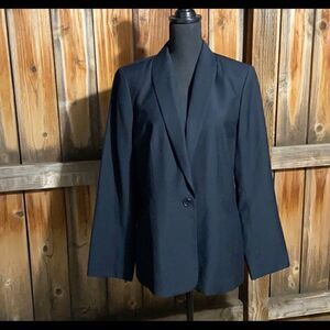 Calvin Klein blazer career navy blue solid stripes pockets Sz 14 FIRM on PRICE
